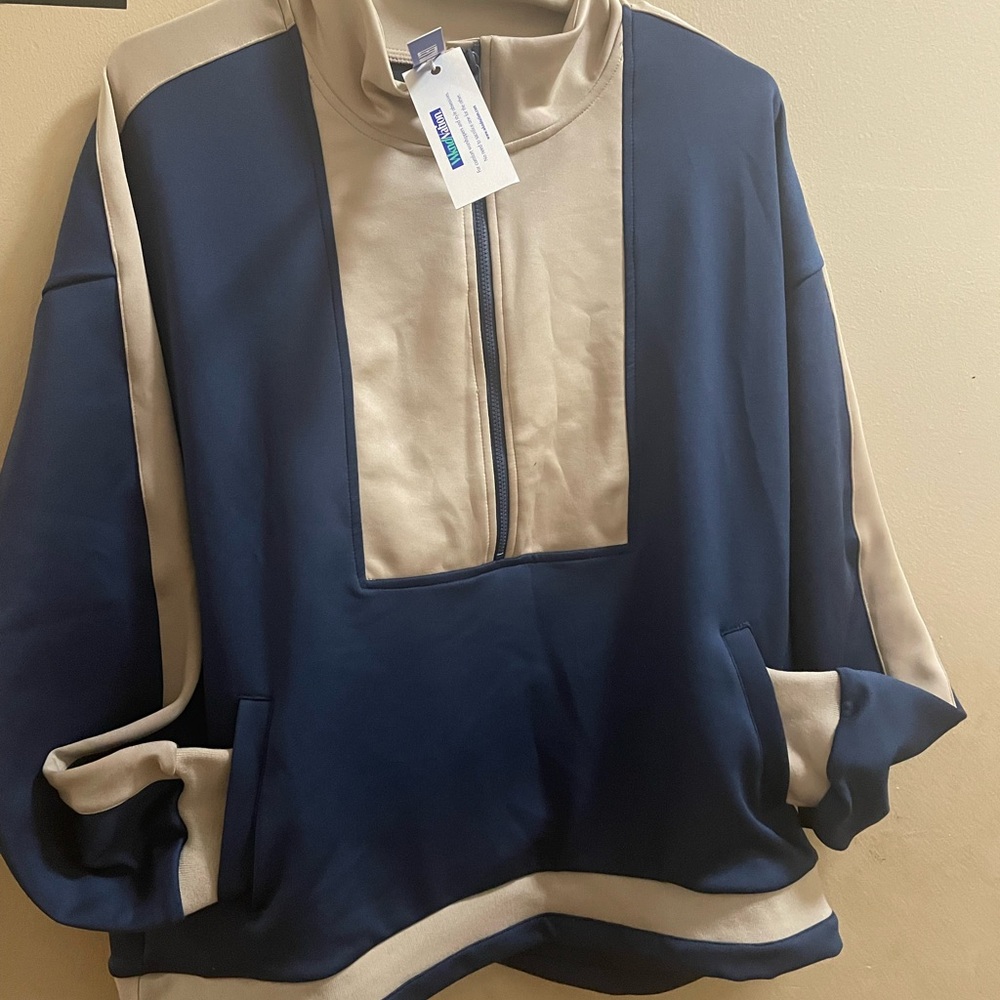Blue and Cream Women's Sweater